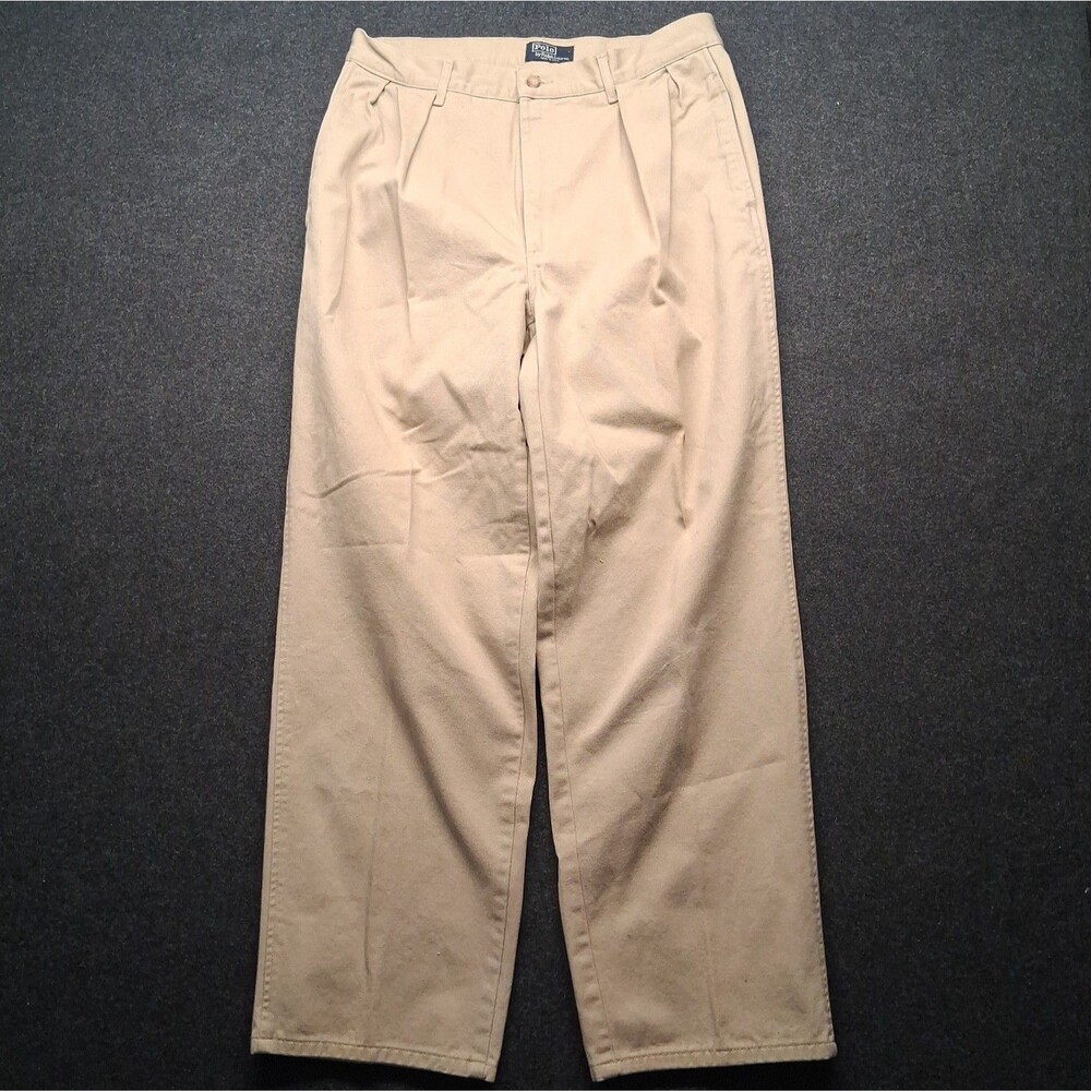 Vintage Polo Ralph Lauren Chino Pants Mens 32 x 29 Khaki Pleated Made In USA 90s